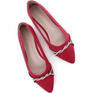 Women's Red Casual Flats Fashion Chain Pointed Toe Ballet Flat Rhinestone